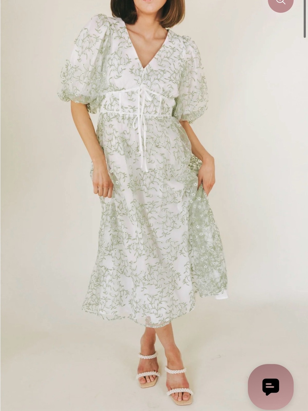 One Loved Babe White/Green Floral Midi Dress